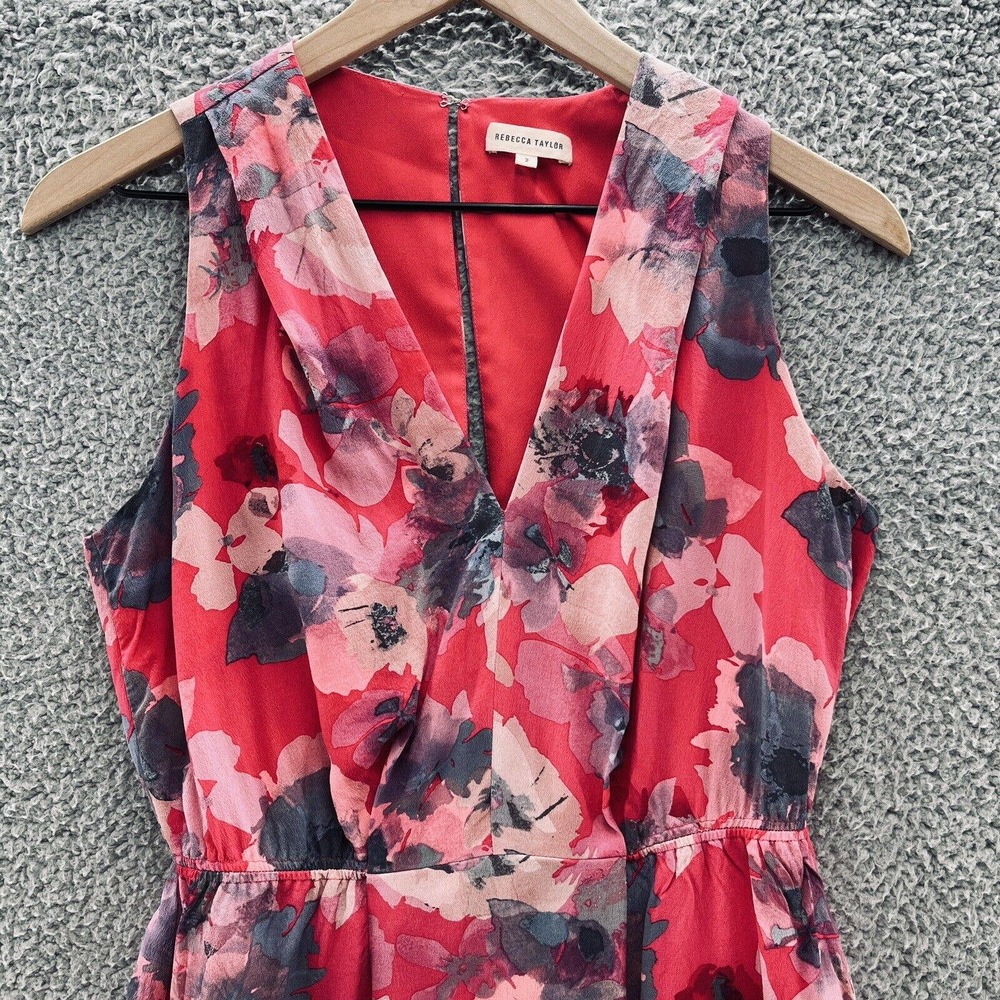 Rebecca Taylor Dress Pink Floral Silk Sleeveless Cut Out Above Knee - Picture 2 of 14